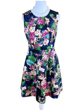 Karen Millen Dress Floral Blue Pink Cotton (8)